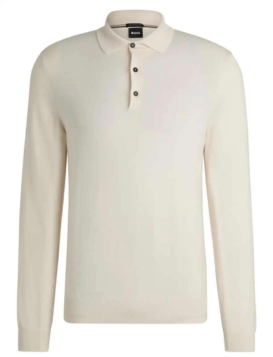 Boss Black polo lange mouw Bono-L creme
