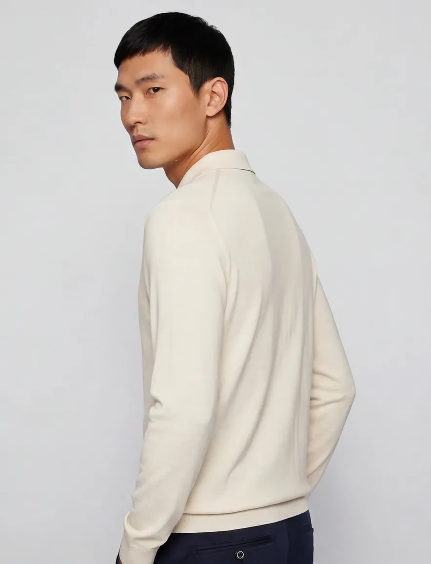 Boss Black polo lange mouw Bono-L creme