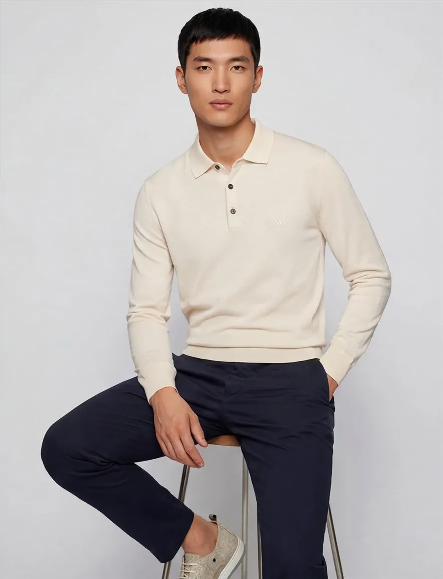 Boss Black polo lange mouw Bono-L creme