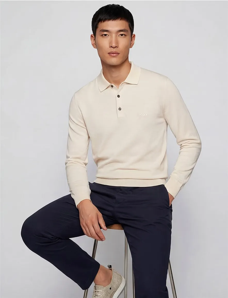Boss Black polo lange mouw Bono-L creme