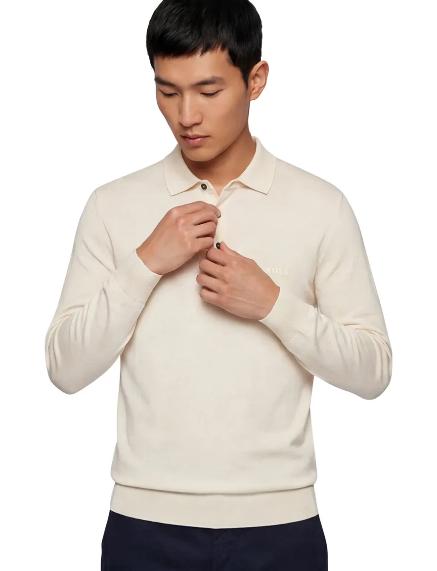 Boss Black polo lange mouw Bono-L creme
