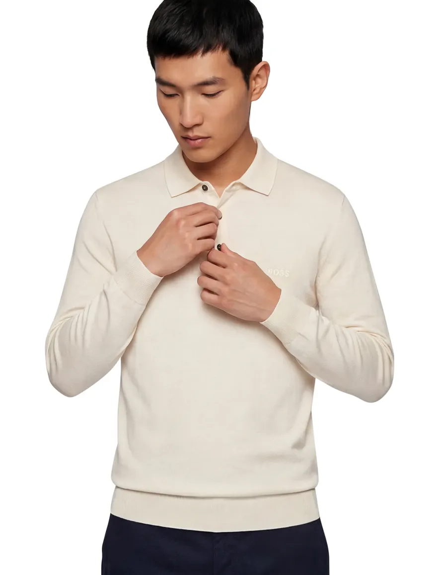 Boss Black polo lange mouw Bono-L creme