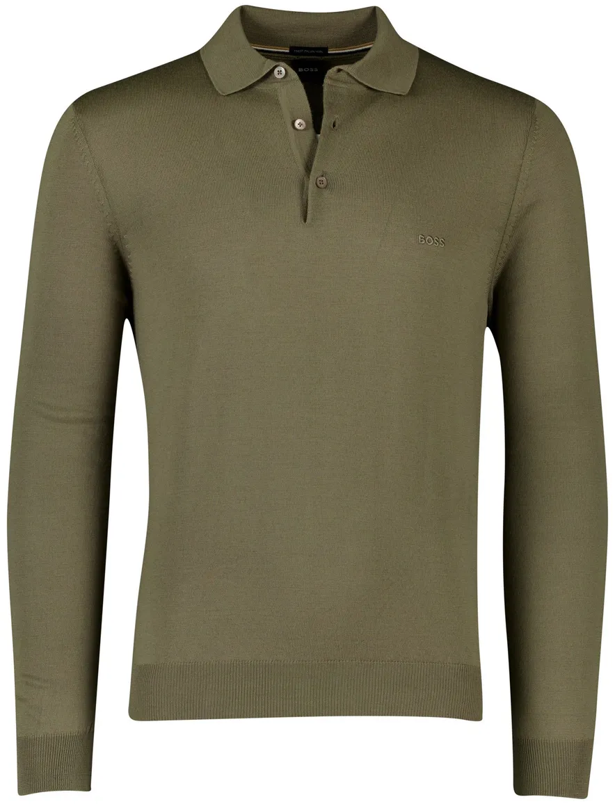 Boss Black effen groen normale fit scheerwol