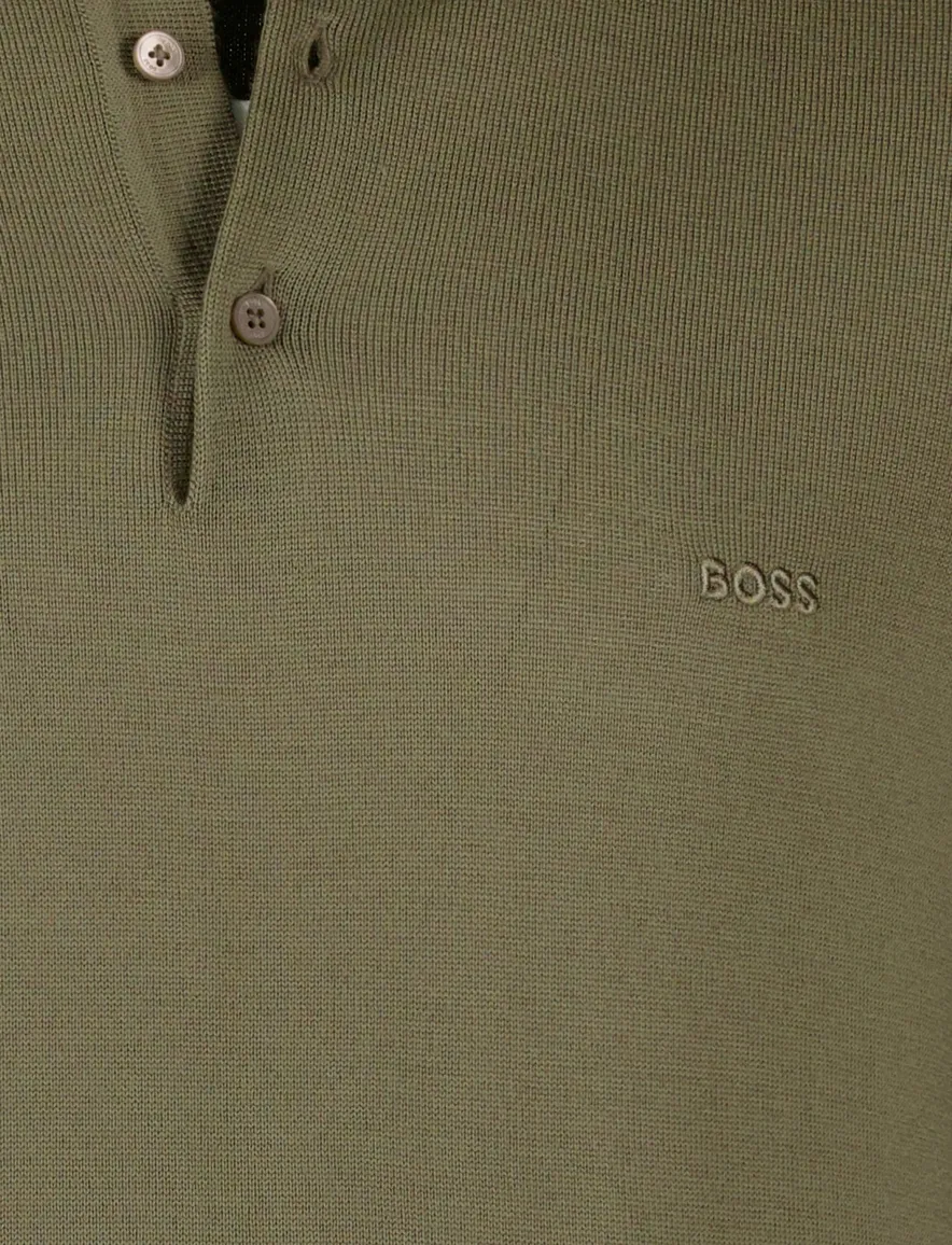 BOSS Black polo lange mouw Bono-L groen