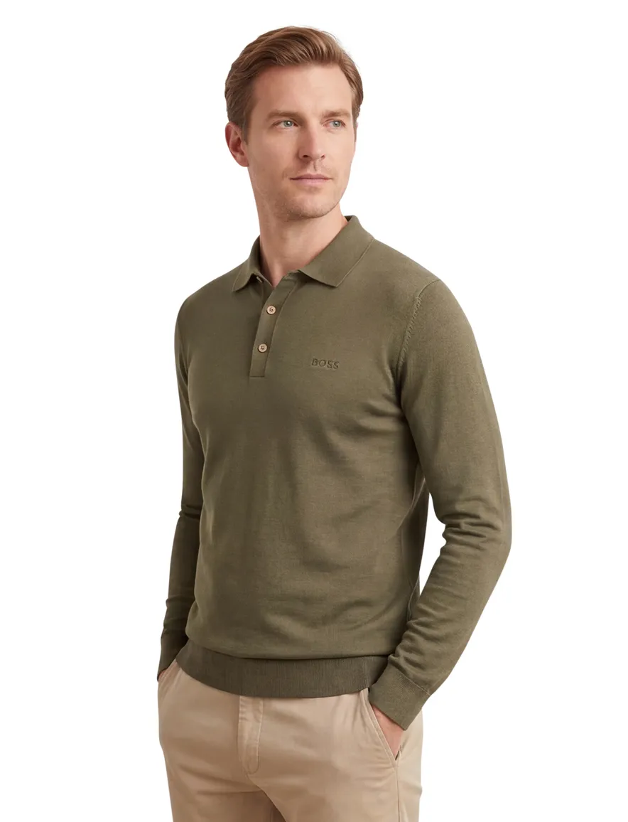 Boss Black effen groen normale fit scheerwol