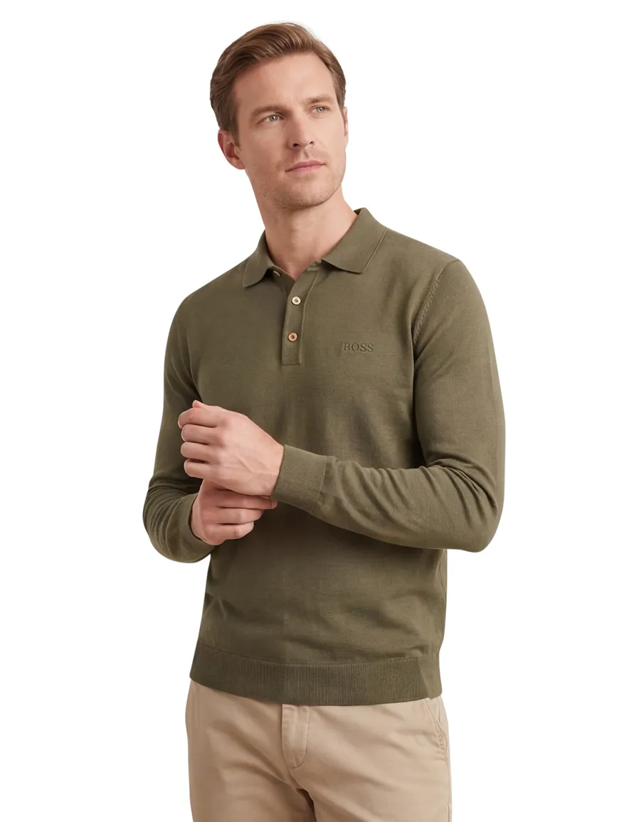 BOSS Black polo lange mouw Bono-L groen