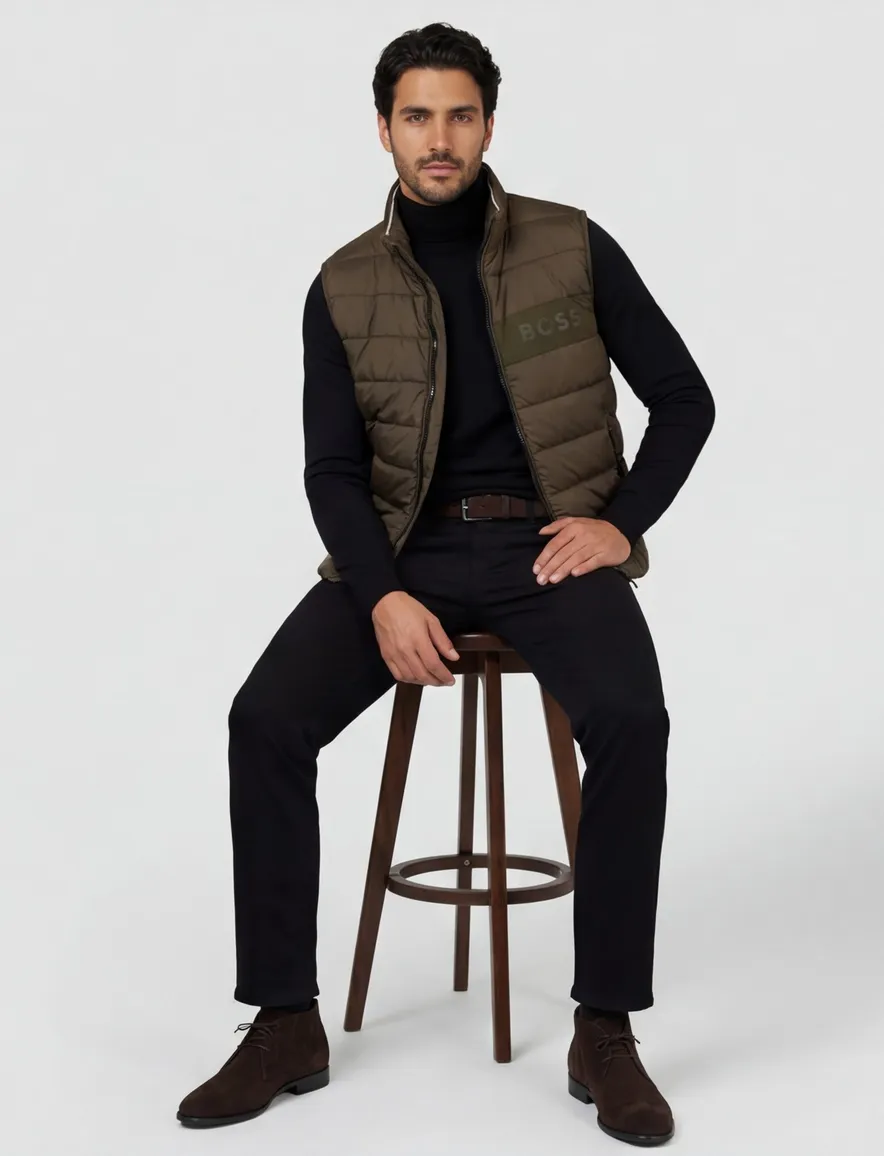 Boss Black bodywarmer bruin effen normale fit