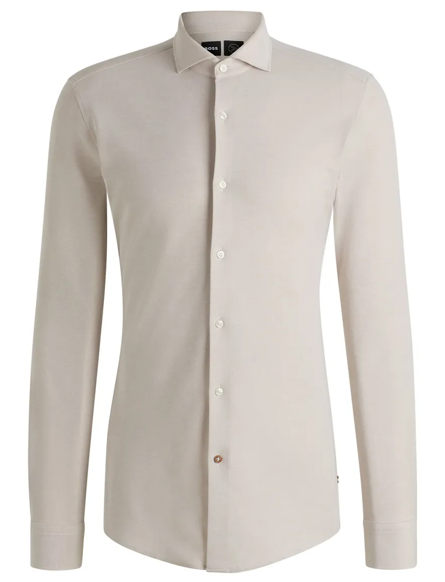 Boss Black overhemd beige katoen effen