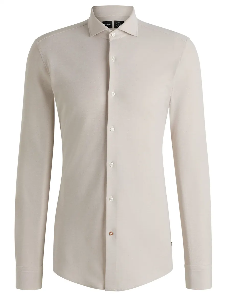Boss Black overhemd beige katoen effen