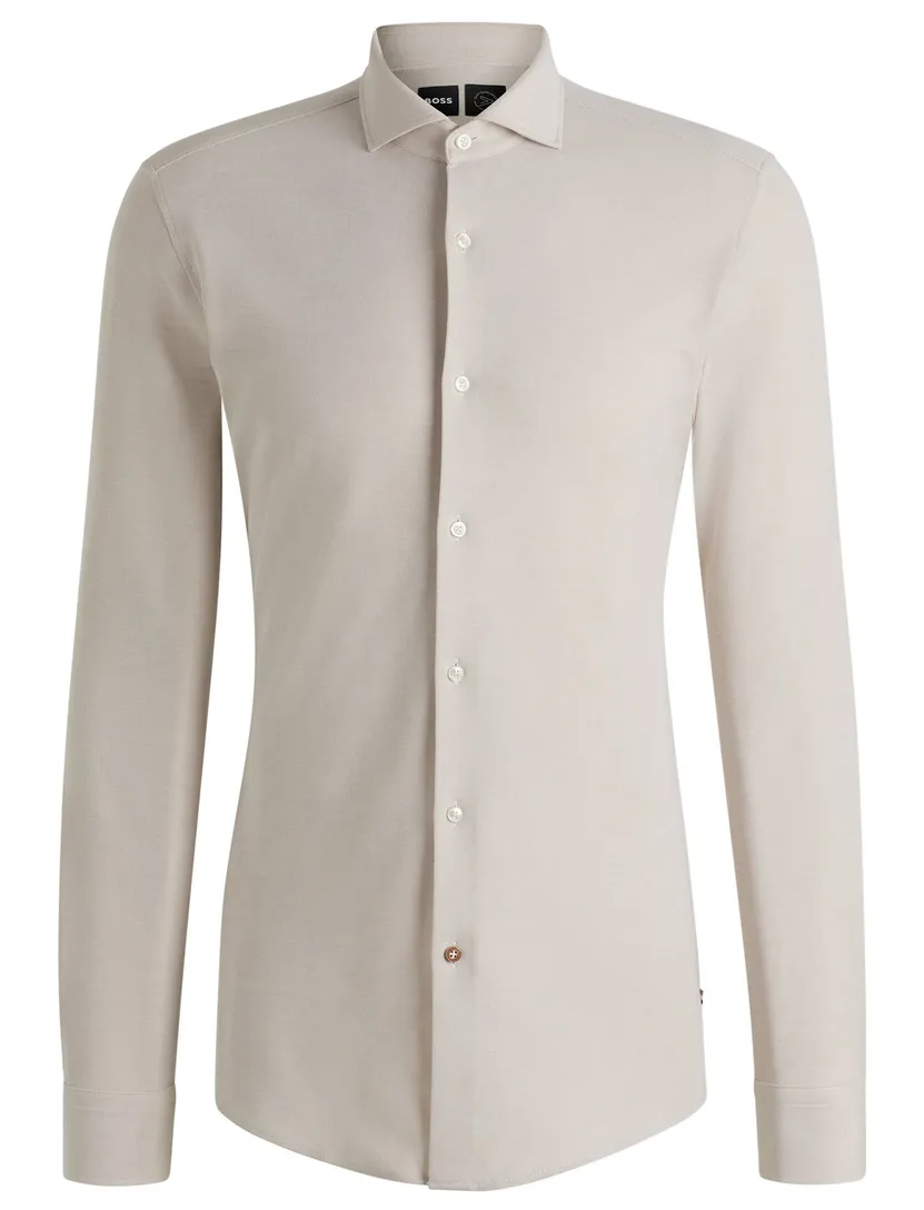overhemd Boss Black beige katoen effen