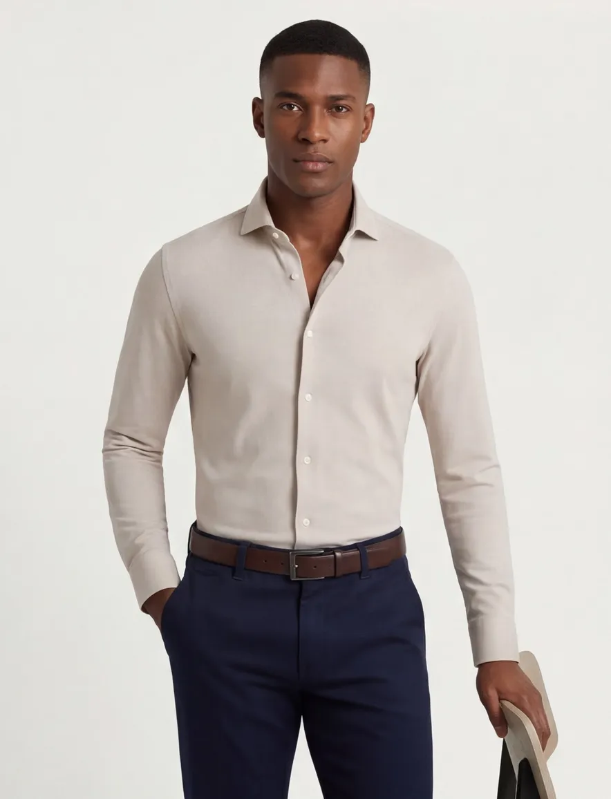 Boss Black overhemd beige katoen effen