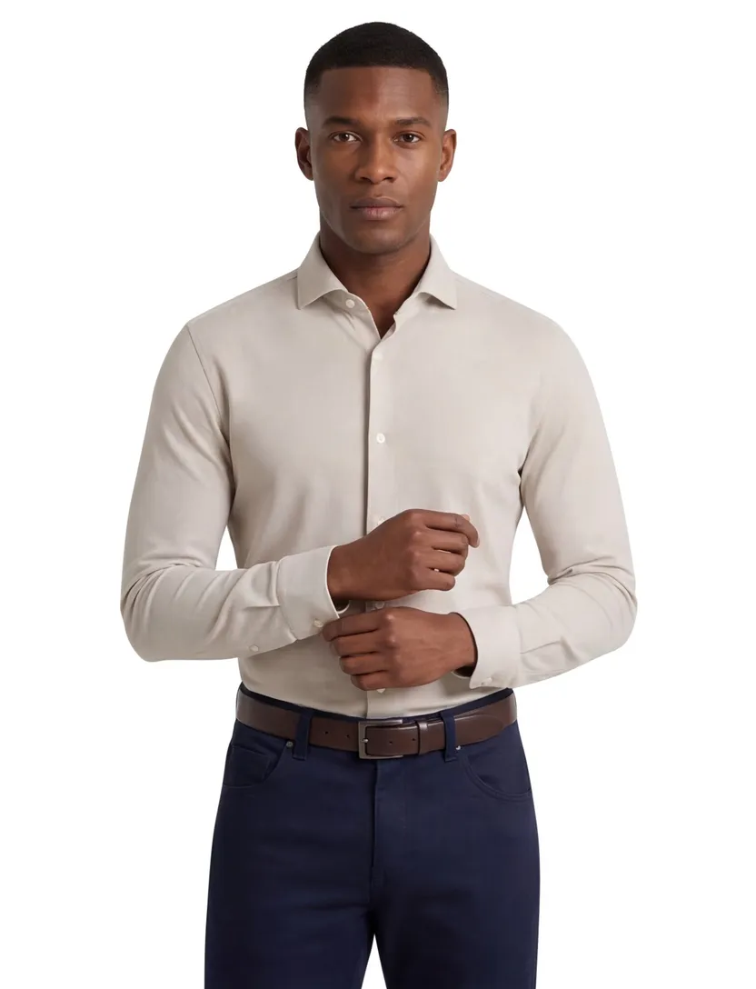 overhemd Boss Black beige katoen effen