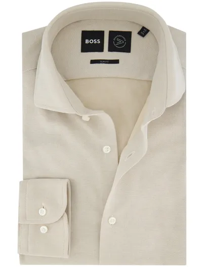 Hugo Boss Beige mouwlengte 7 overhemd Boss Black katoen
