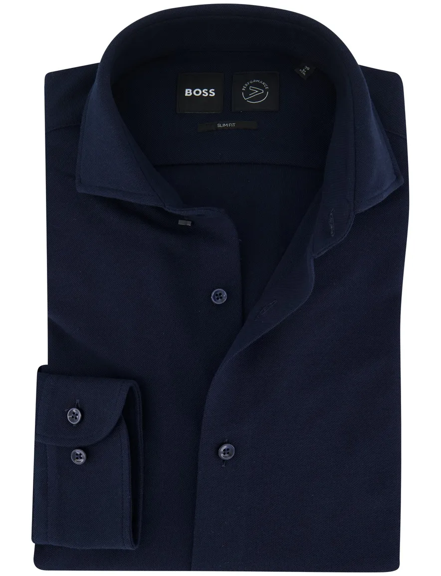 Boss slim fit overhemd navy effen knitted