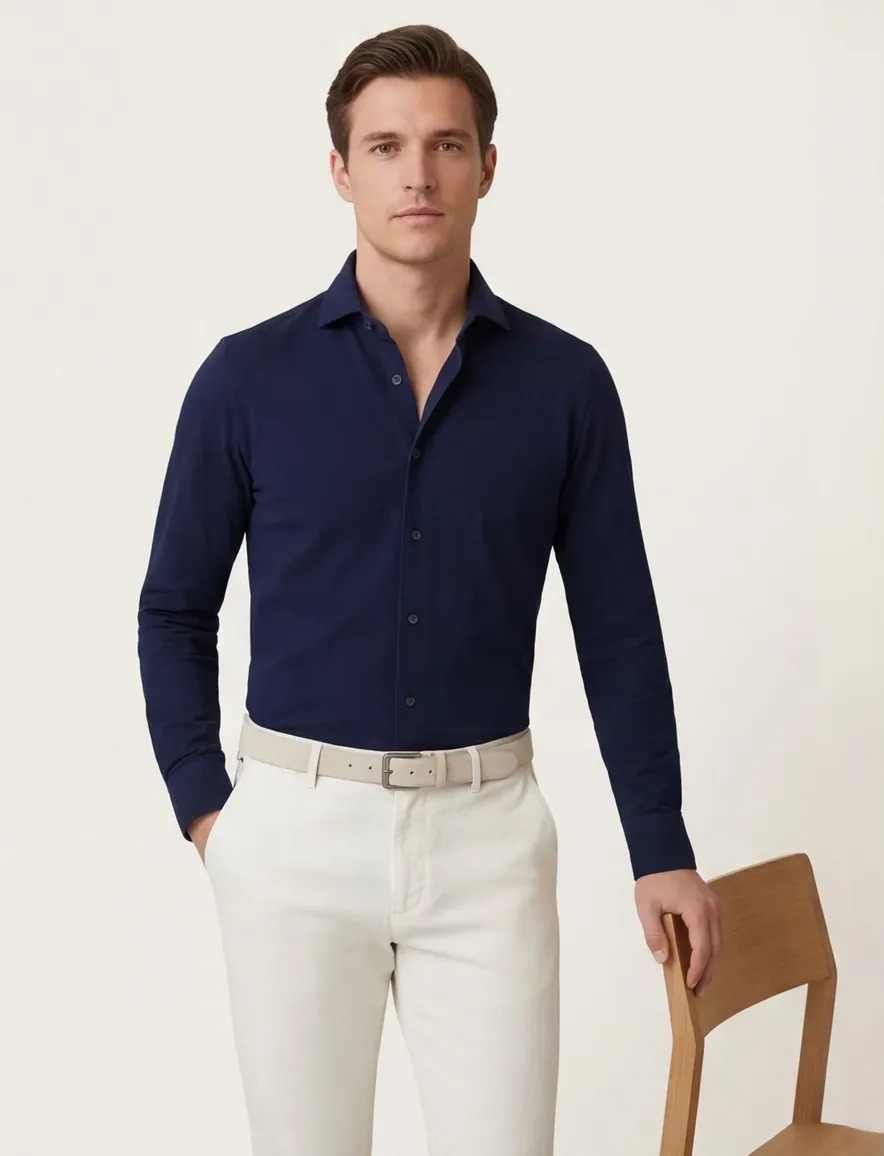 Boss slim fit overhemd navy effen knitted