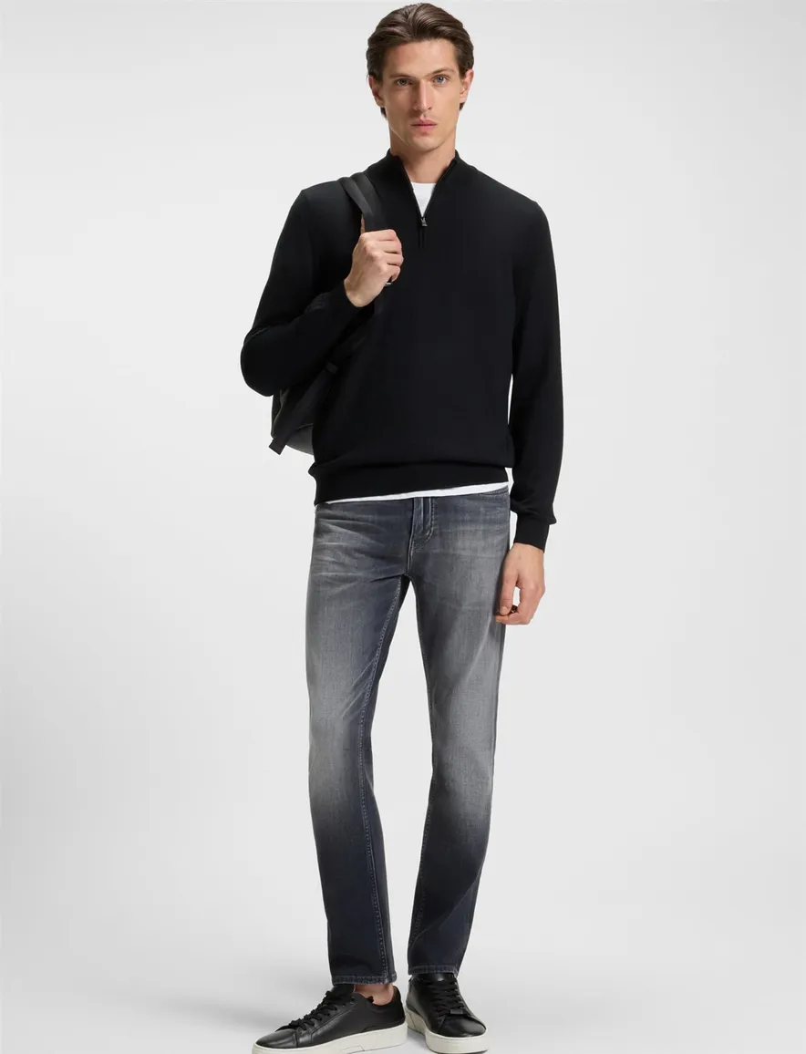 Boss Black trui half zip zwart effen normale fit