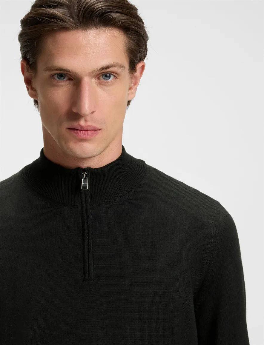 Boss Black half zip trui effen zwart normale fit