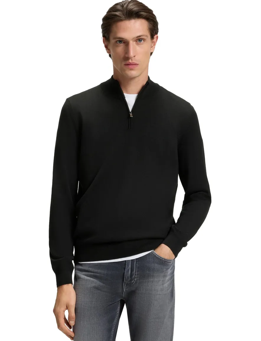 Boss Black half zip trui effen zwart normale fit