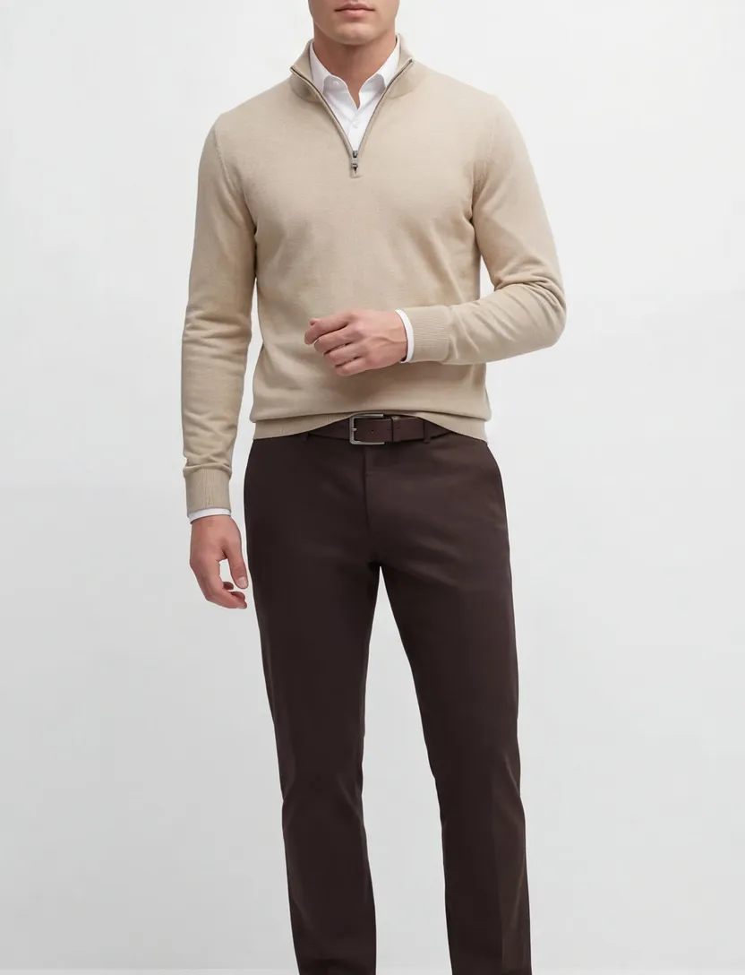 Boss Black half zip beige scheerwol