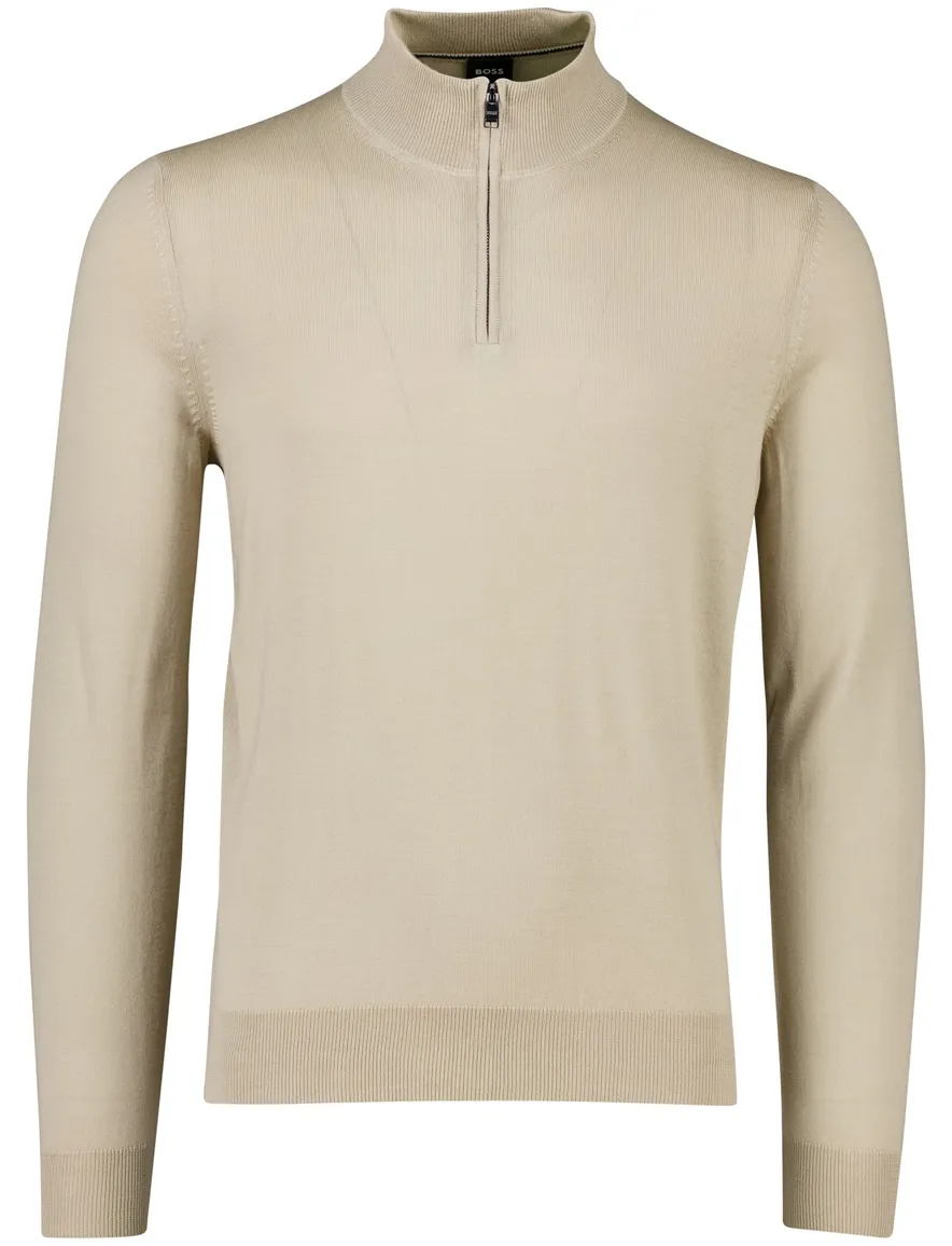 Boss Black Ebenji half zip trui beige
