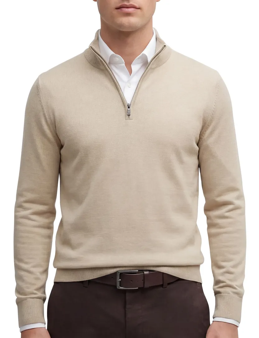Boss Black half zip beige scheerwol