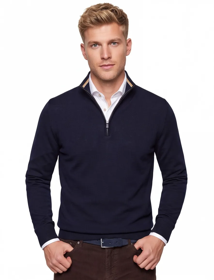 Boss Black trui donkerblauw half zip