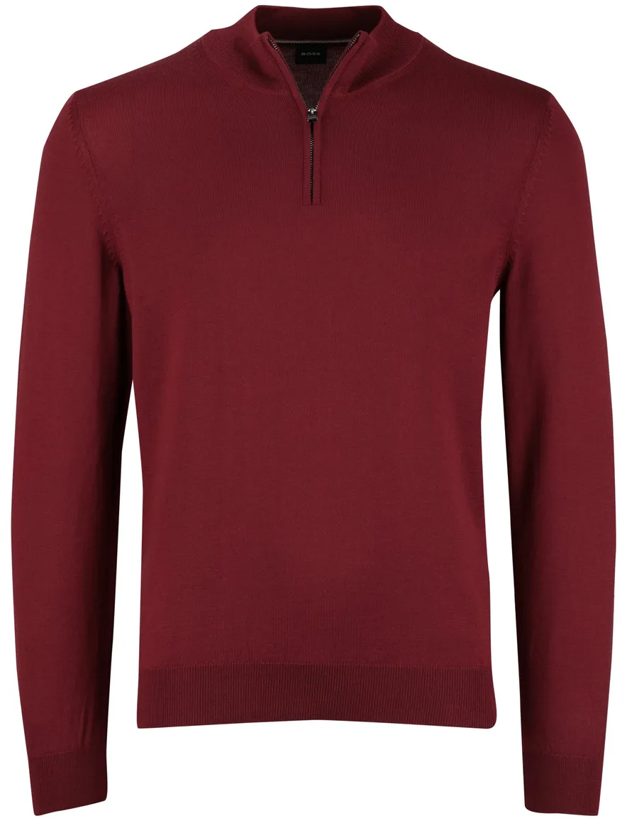 Boss Black Ebenji half zip trui wol bordeaux