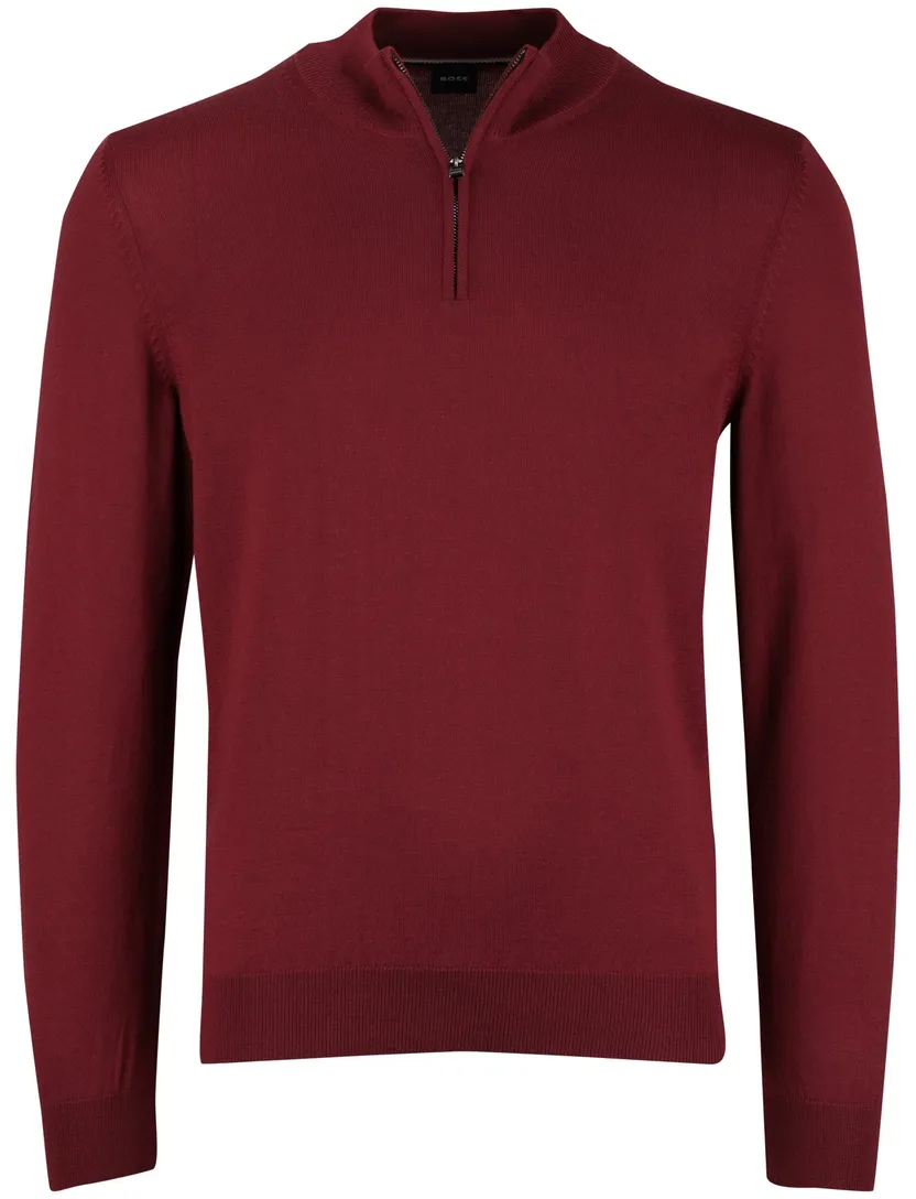 Boss Black Ebenji trui bordeaux half zip effen lamswol
