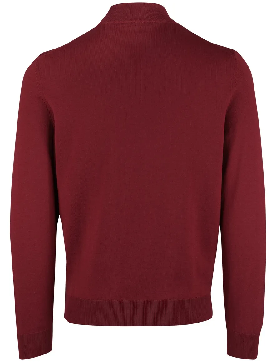 Boss Black Ebenji trui half zip bordeaux effen lamswol