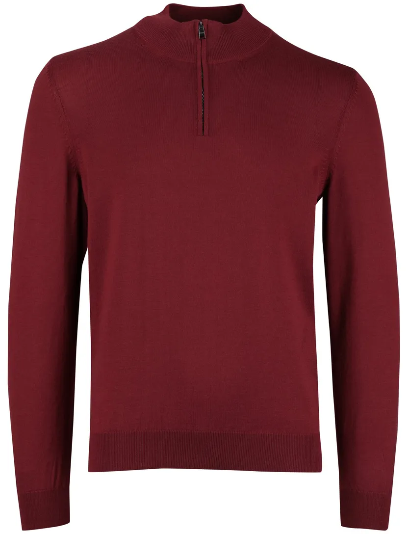 Boss Black Ebenji trui bordeaux half zip effen lamswol