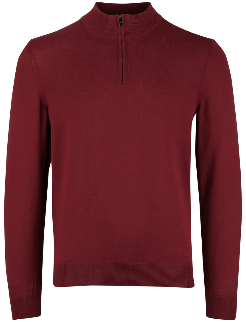 Boss Black Ebenji trui bordeaux half zip effen lamswol