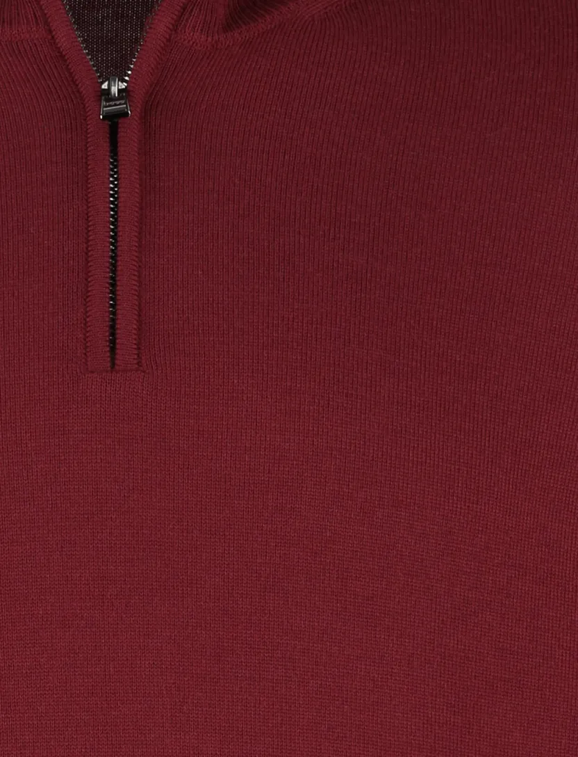 Boss Black Ebenji trui bordeaux half zip effen lamswol