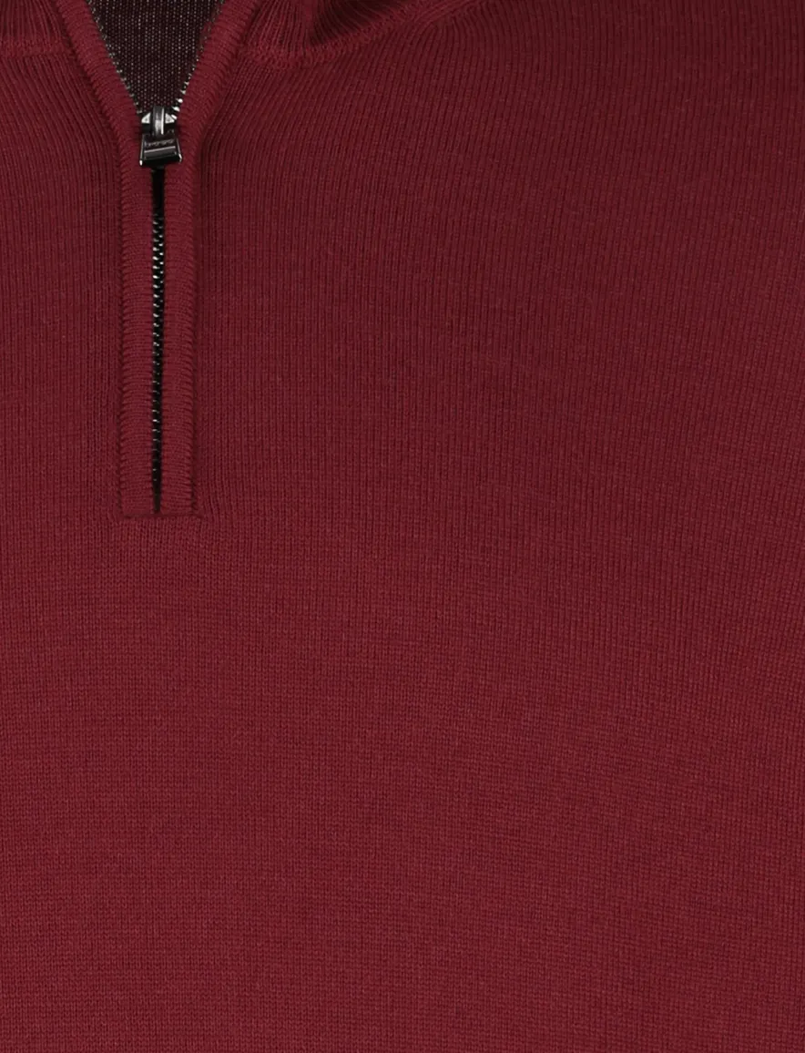 Boss Black Ebenji trui half zip bordeaux effen lamswol