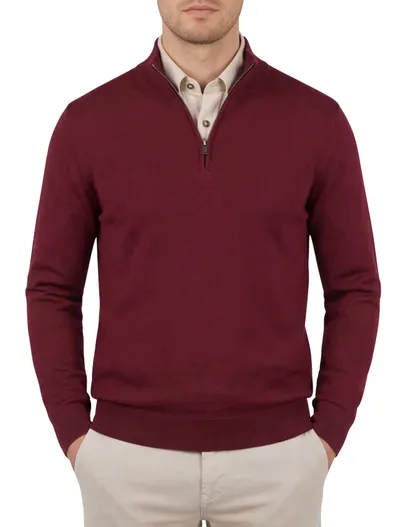 Hugo Boss Boss Black Ebenji trui half zip bordeaux effen lamswol