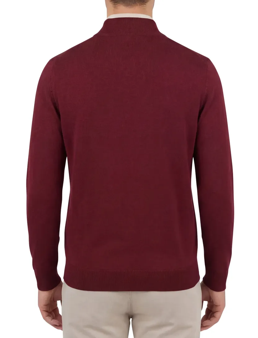 Boss Black Ebenji trui bordeaux half zip effen lamswol