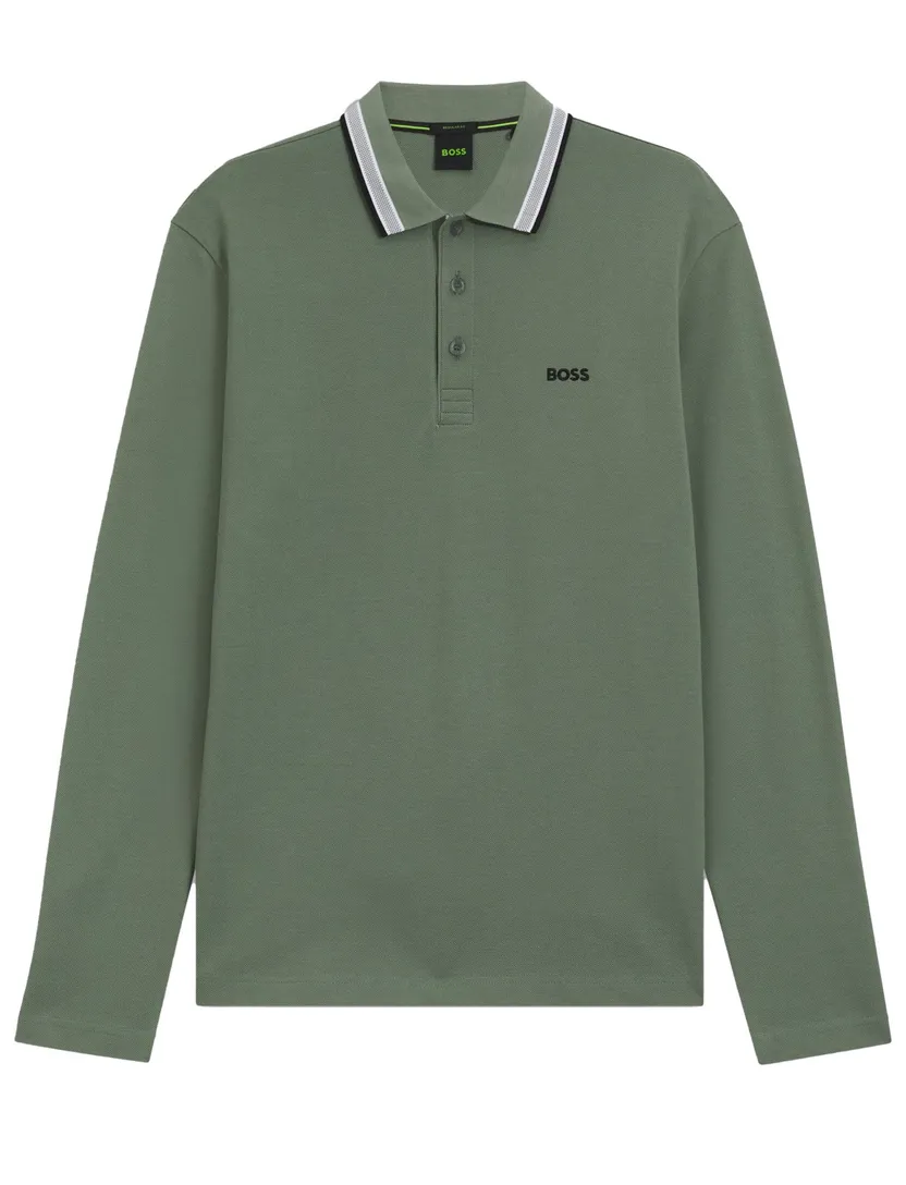 BOSS Green Plisy polo lange mouw groen Big & Tall