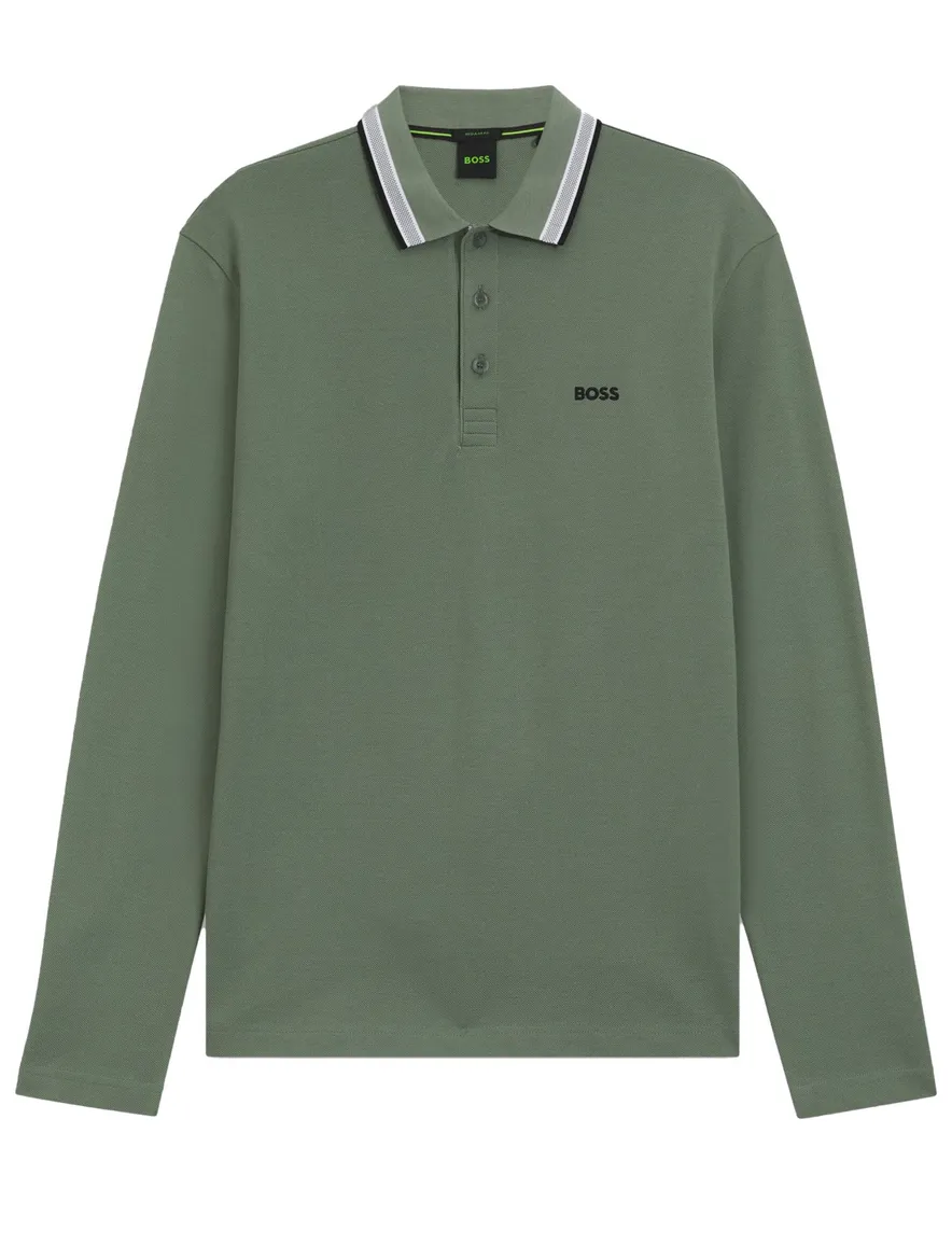 Polo lange mouw BOSS Green Plisy groen Big & Tall