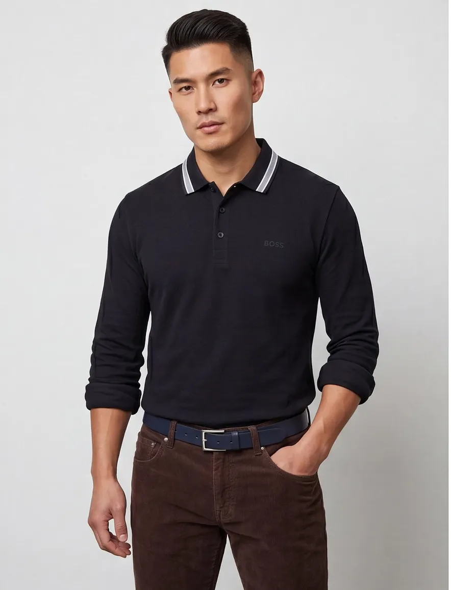 Polo lange mouw BOSS Green Plisy navy Big & Tall