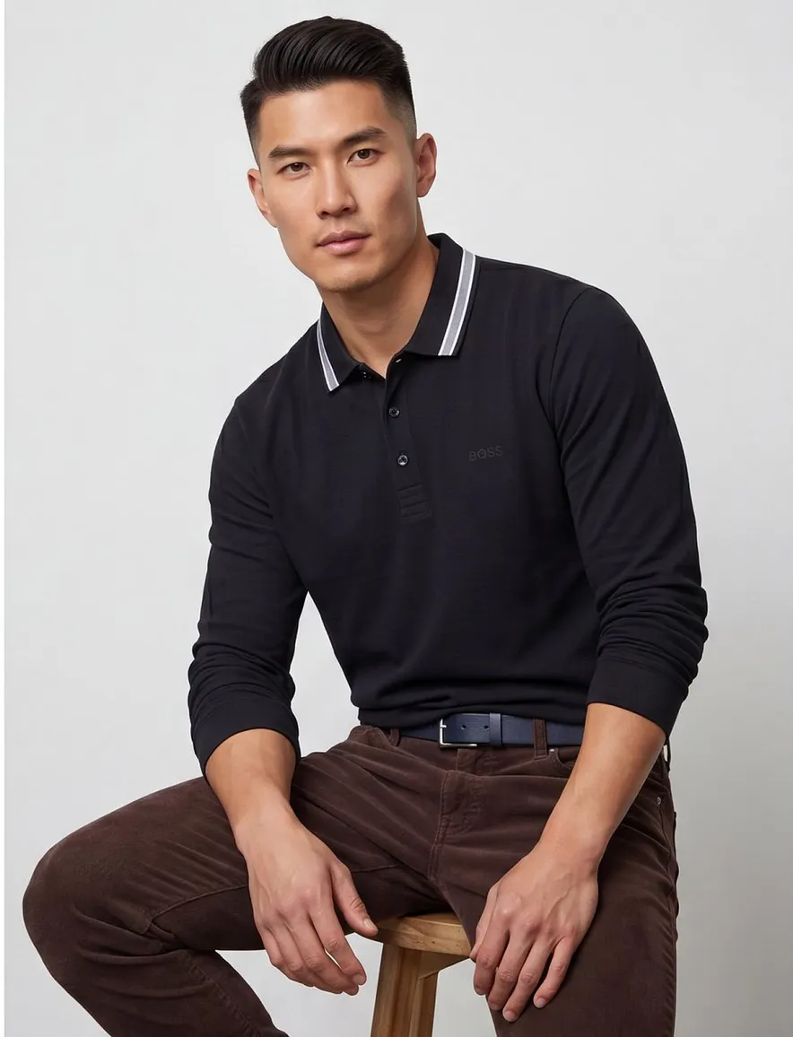 Polo lange mouw BOSS Green Plisy navy Big & Tall