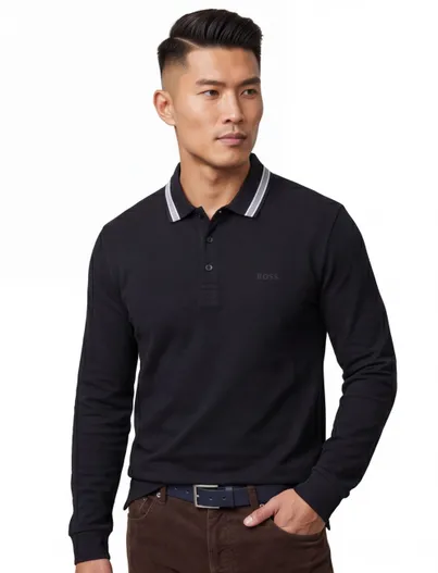 Hugo Boss Polo lange mouw BOSS Green Plisy navy Big & Tall