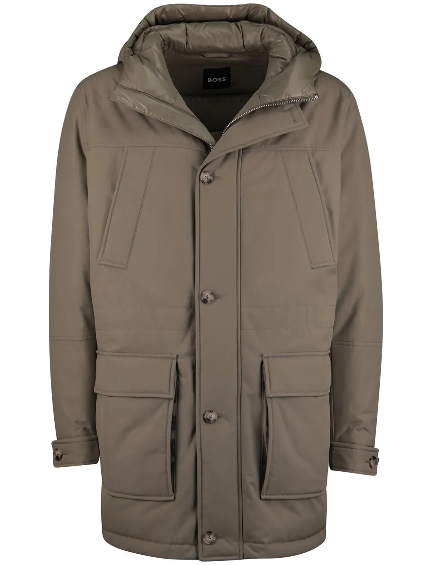 BOSS Black winterjas H-Detoni khaki effen