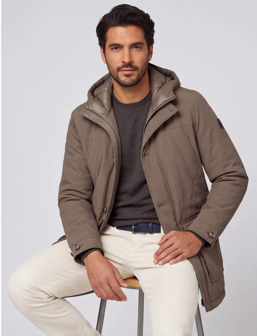 BOSS Black winterjas H-Detoni khaki effen