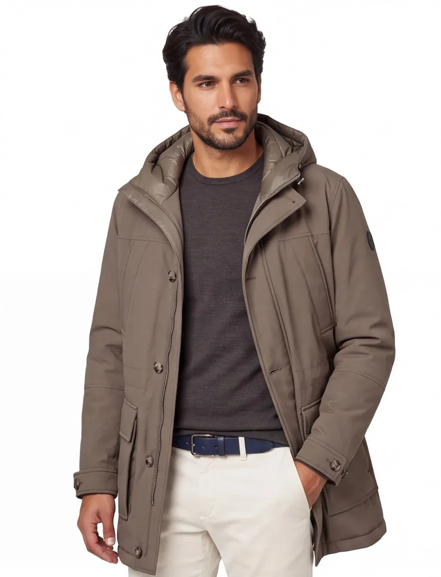 BOSS Black winterjas H-Detoni khaki effen