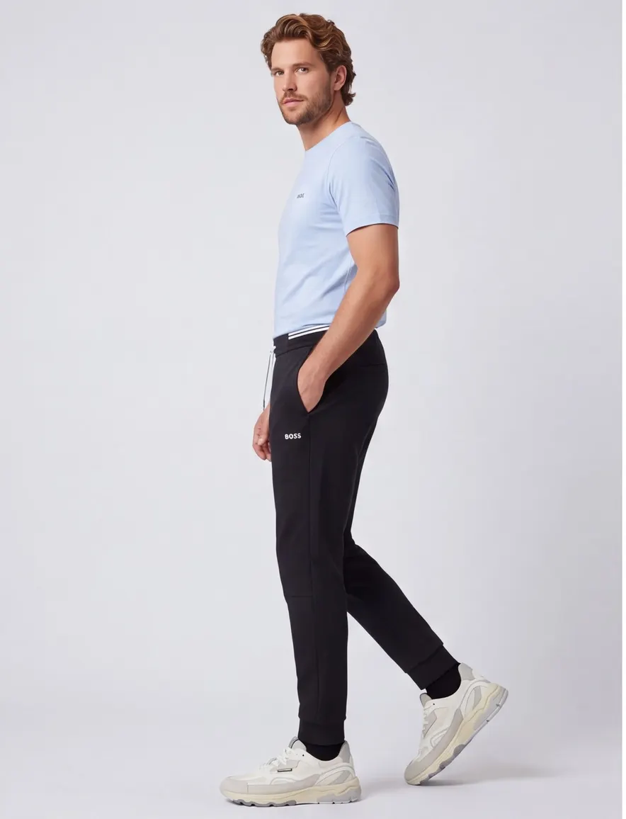 BOSS Green joggingbroek donkerblauw effen met logo