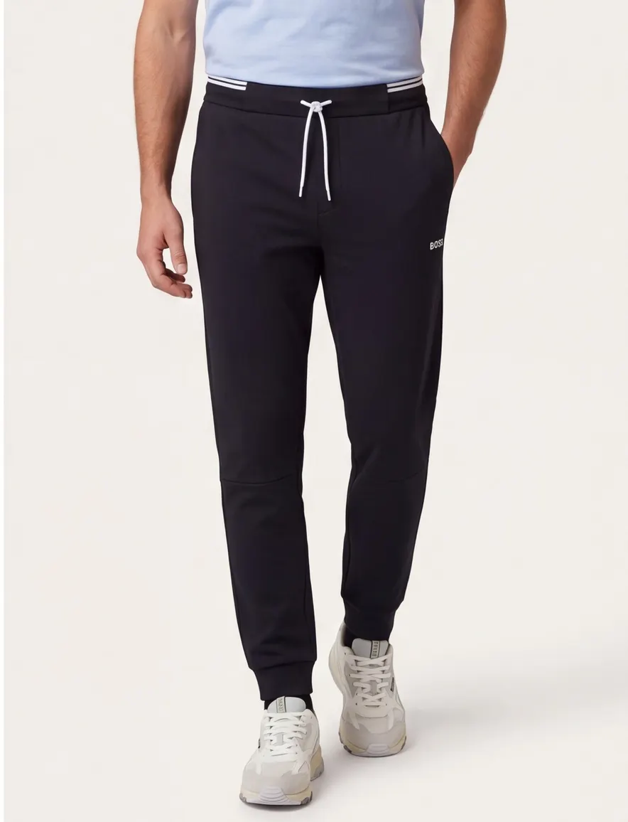 BOSS Green joggingbroek donkerblauw effen met logo