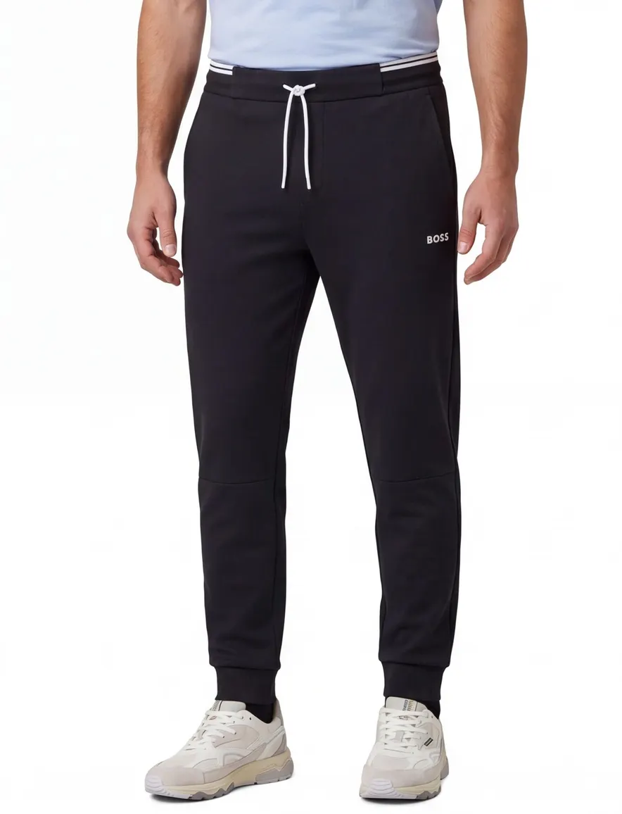 BOSS Green joggingbroek donkerblauw effen met logo