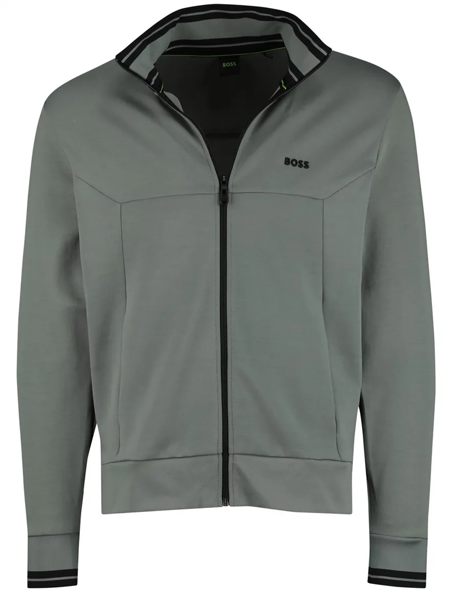 Boss Green Vest grijs zwarte opstaande kraag effen