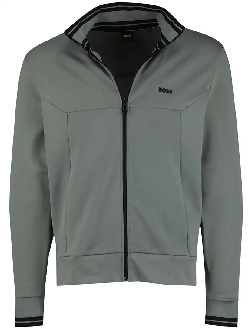 Boss Green Vest grijs zwarte opstaande kraag katoen