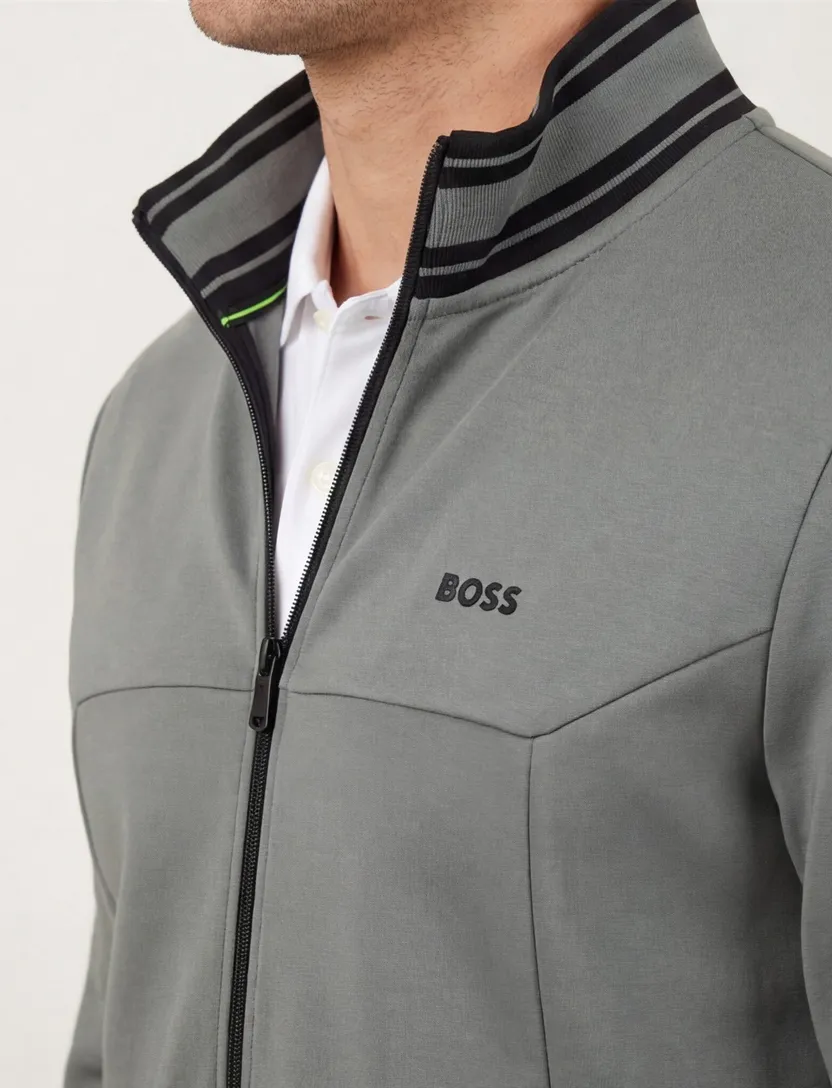 Boss Green Vest grijs zwarte opstaande kraag katoen