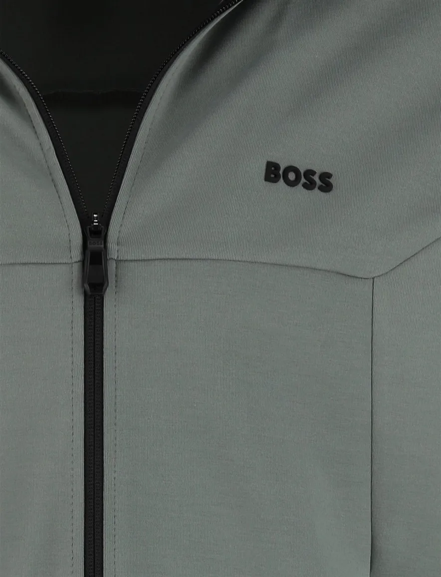 Boss Green Vest grijs zwarte opstaande kraag effen